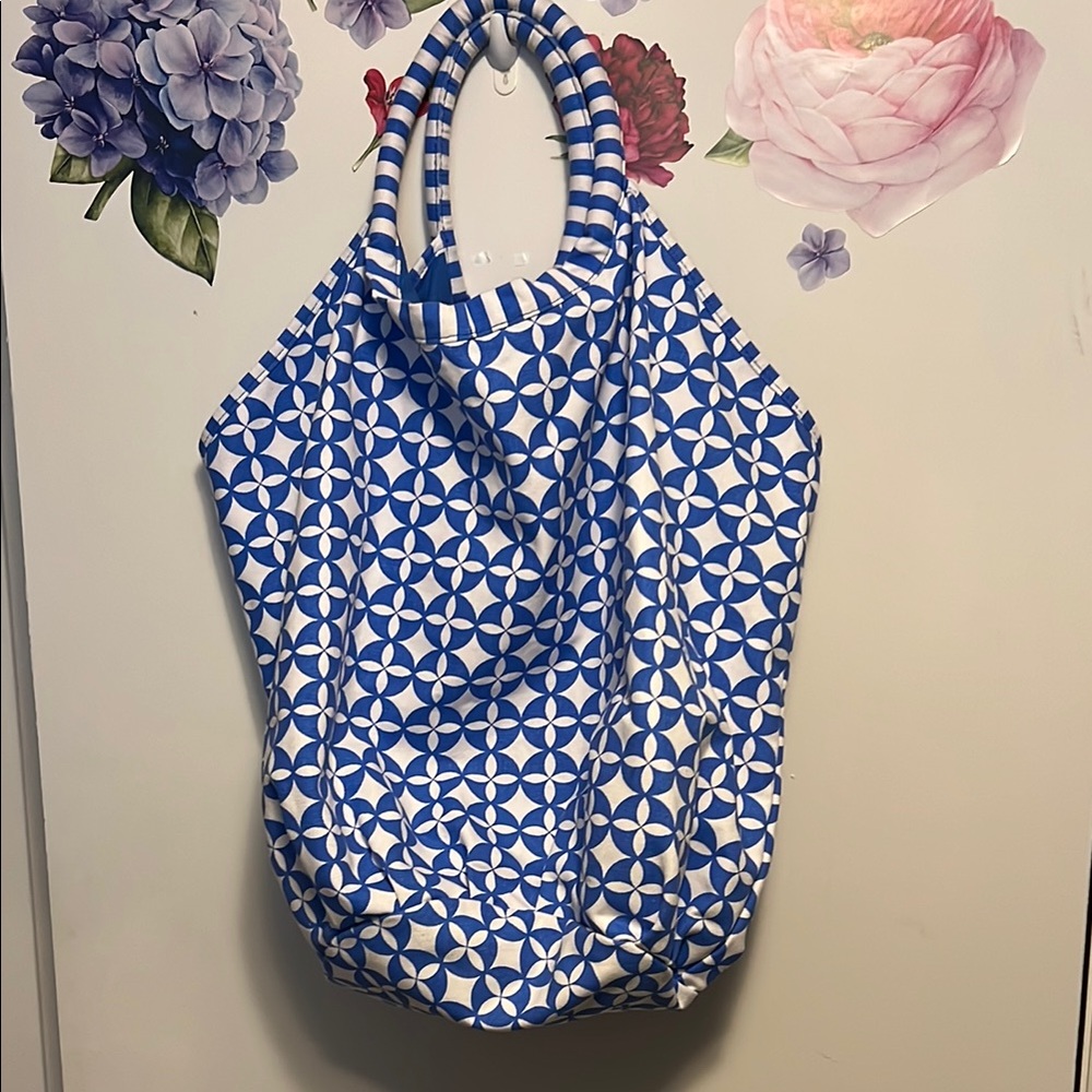 Pureology Blue and White Patterned Hobo Bag
